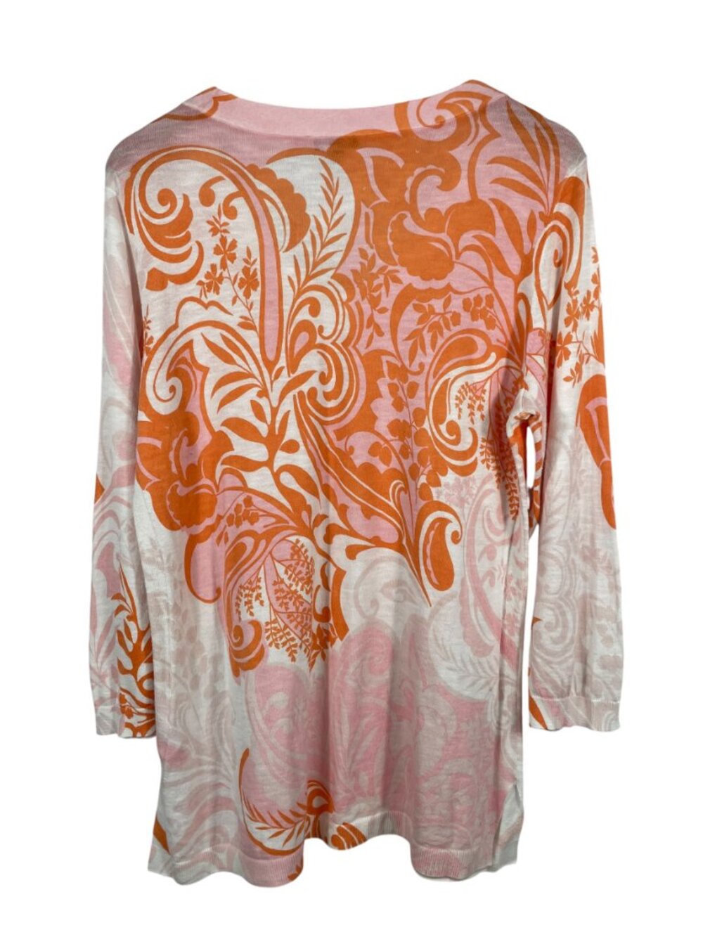 Talbots Pink Orange Paisley Floral 100% Cotton Lightweight Sweater Tunic Top L - Picture 3 of 11